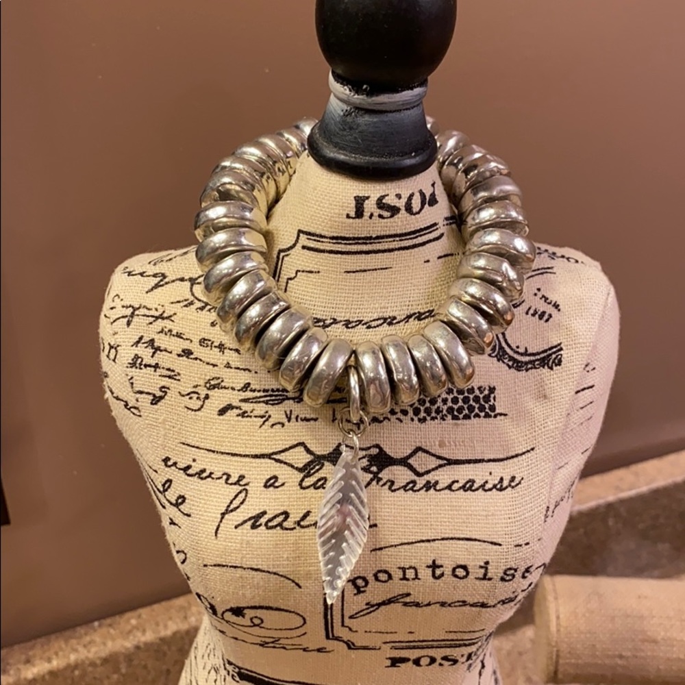 Color by Amber Silver Beaded Bracelet w/Feather